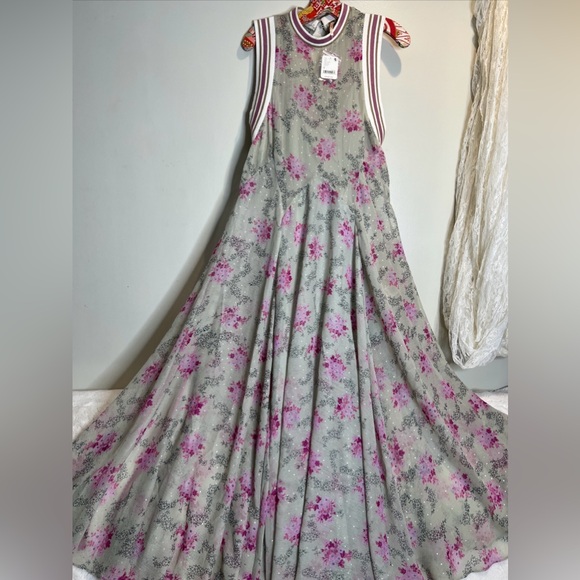 Free People Bali Adaire Metallic Dots Printed Floral Maxi Dress M
